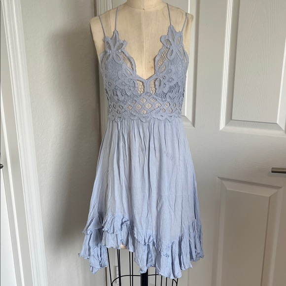 Fp One Dresses & Skirts - Free People Lace Trim Light blue Mini Dress